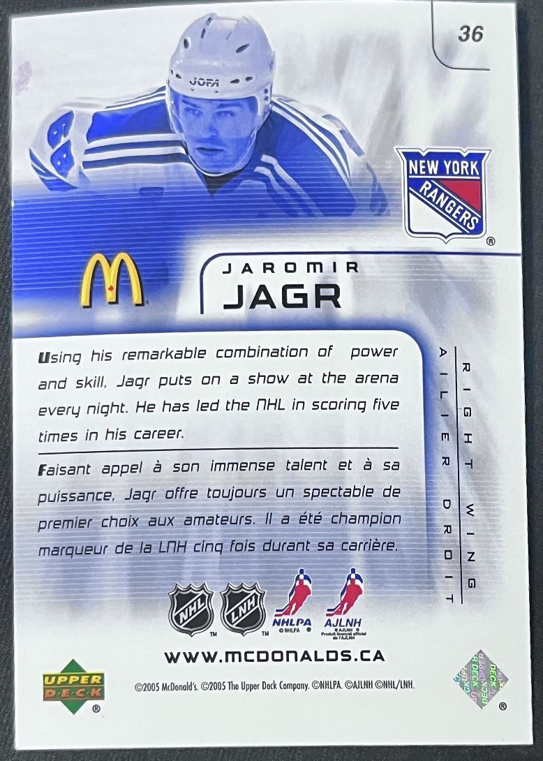 2005-06 Upper Deck McDonald's Jaromir Jagr New York Rangers #36