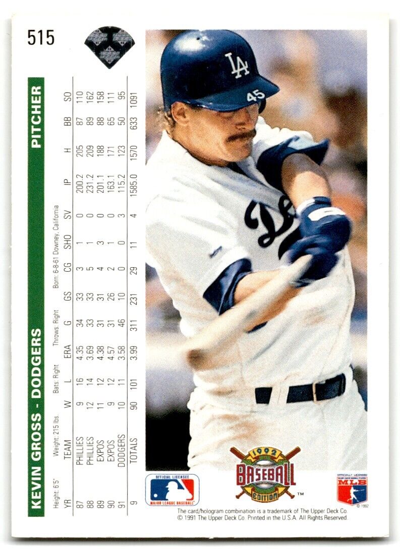 1992 Upper Deck Kevin Gross Los Angeles Dodgers #515