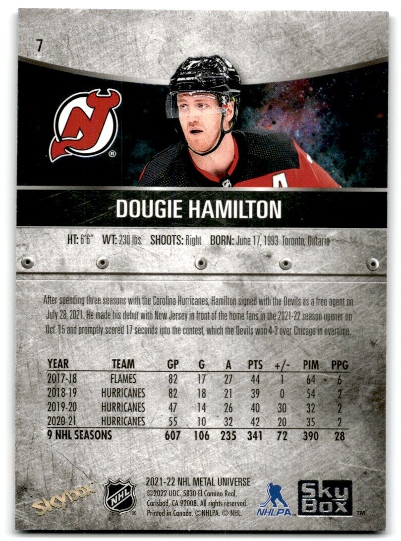 2021-22 Skybox Metal Universe Dougie Hamilton New Jersey Devils #7