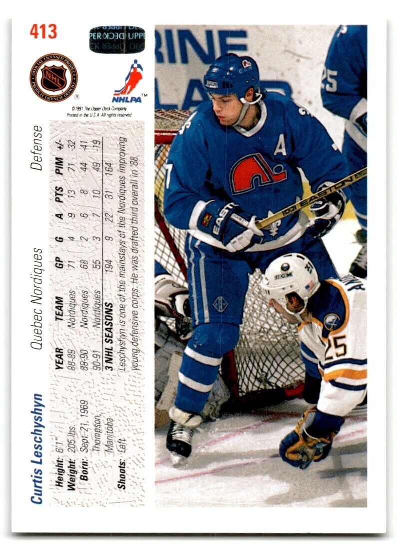 1991-92 Upper Deck Curtis Leschyshyn Quebec Nordiques #413