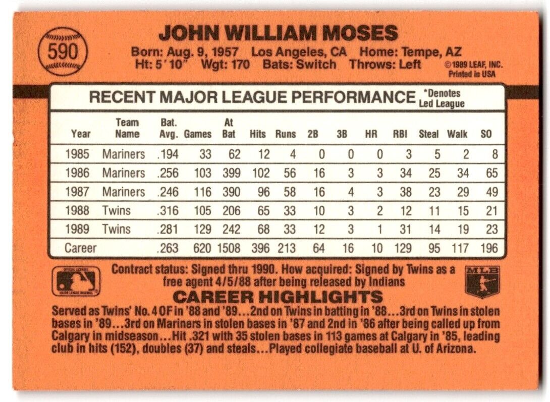 1990 Donruss John Moses Minnesota Twins #590