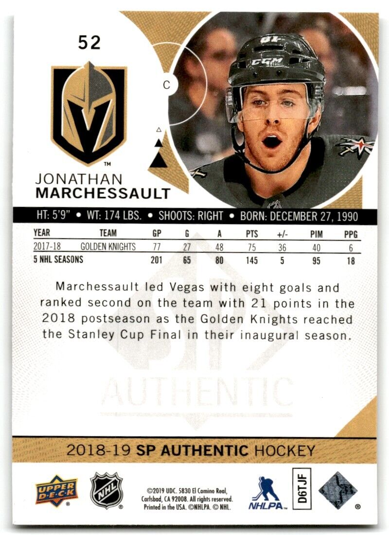 2018-19 SP Authentic Jonathan Marchessault Vegas Golden Knights #52