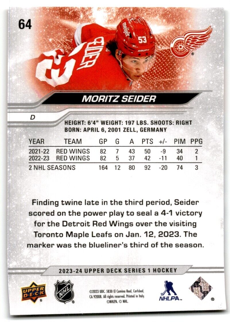 2023-24 Upper Deck Moritz Seider Detroit Red Wings #64