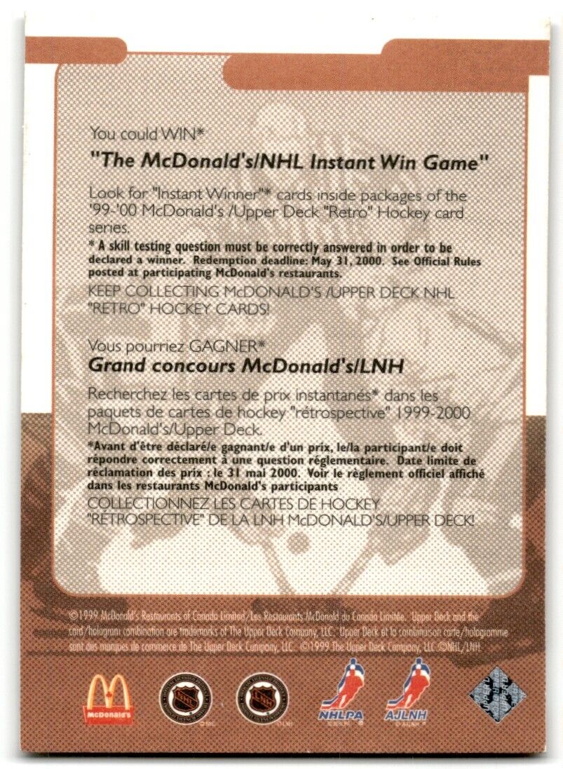 1999-00 Upper Deck Retro McDonald's Checklist