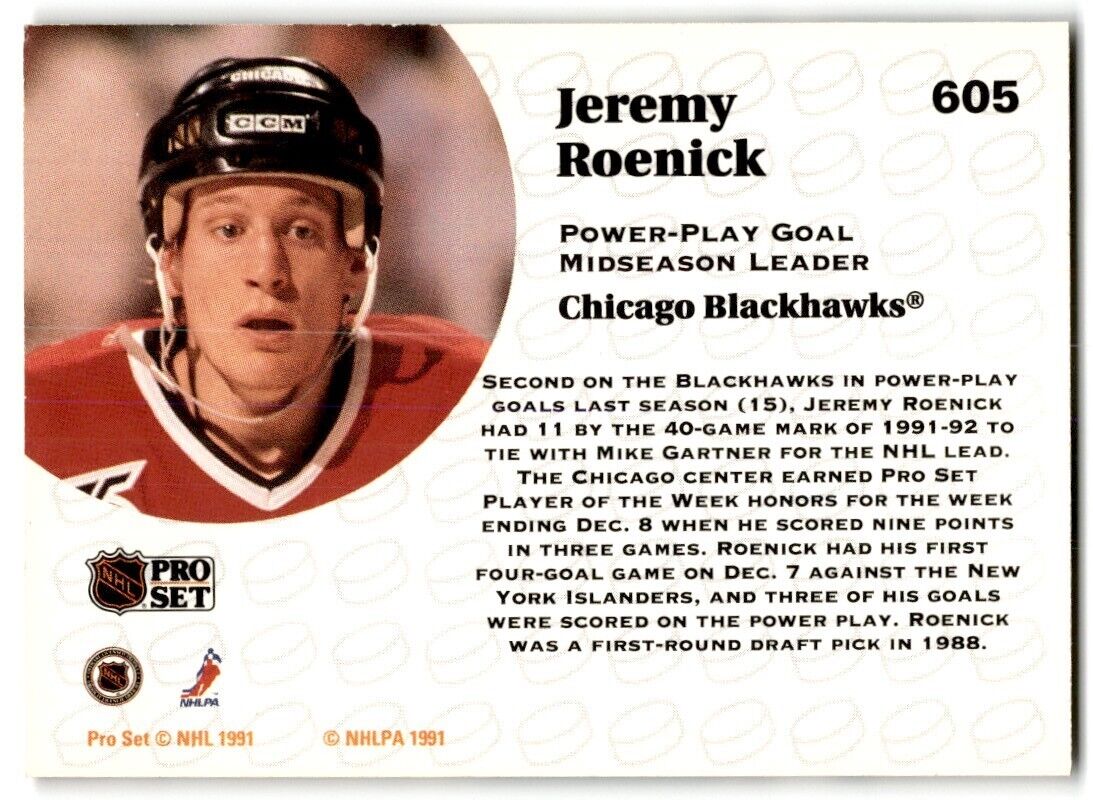 1991-92 Pro Set Jeremy Roenick Chicago Blackhawks #605