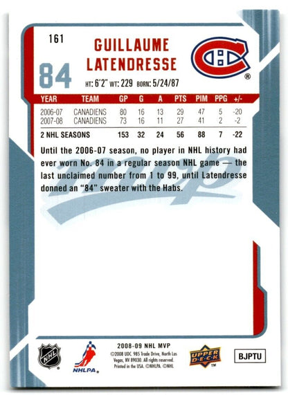 2008-09 Upper Deck MVP Guillaume Latendresse Montreal Canadiens #161