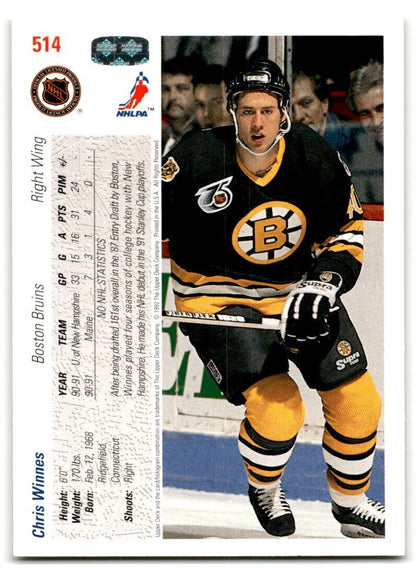 1991-92 Upper Deck Chris Winnes Rookie Boston Bruins #514