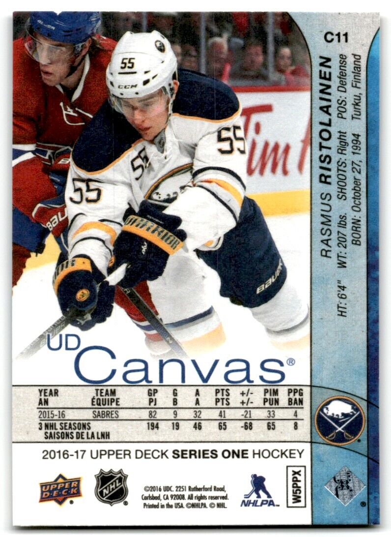 2016-17 Upper Deck UD Canvas Rasmus Ristolainen Buffalo Sabres #C11