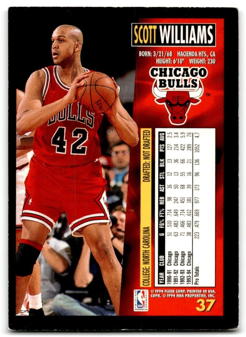 1994-95 Fleer Scott Williams Chicago Bulls #37