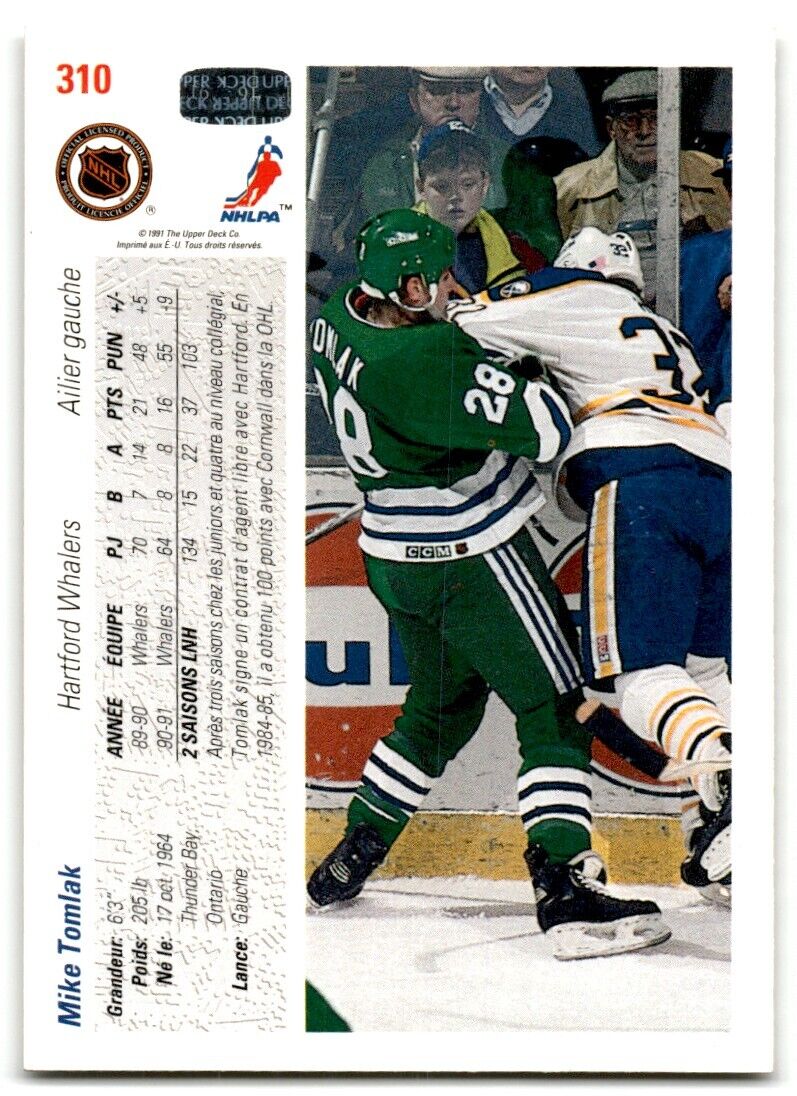 1991-92 Upper Deck French Mike Tomlak Hartford Whalers #310