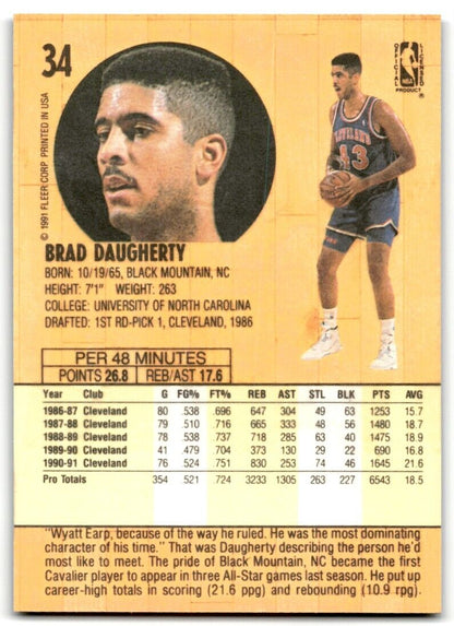 1991-92 Fleer Brad Daugherty Cleveland Cavaliers #34