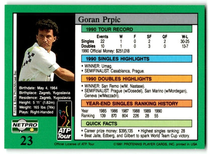 1991 Protennis player Cards Netpro Tour Star Goran Prpic #23