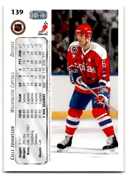 1992-93 Upper Deck Calle Johansson Washington Capitals #139