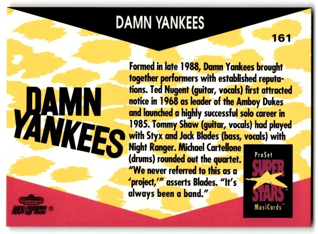 1991-92 ProSet Super Stars MusiCard Damn Yankees #161