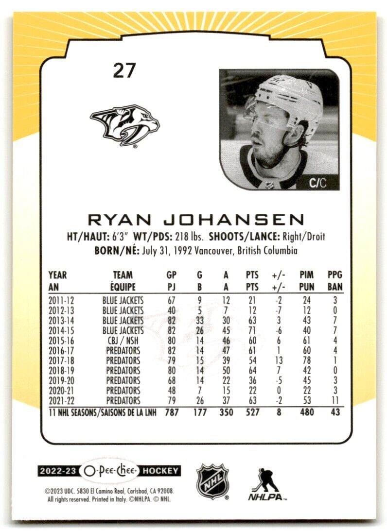 2022-23 O-Pee-Chee Ryan Johansen Nashville Predators #27