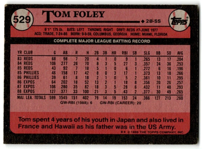 1989 Topps Tom Foley Montreal Expos #529