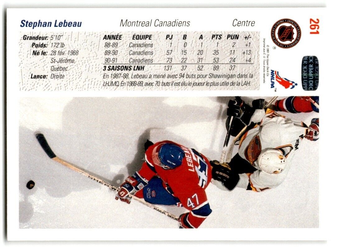 1991-92 Upper Deck French Stephan Lebeau Montreal Canadiens #261