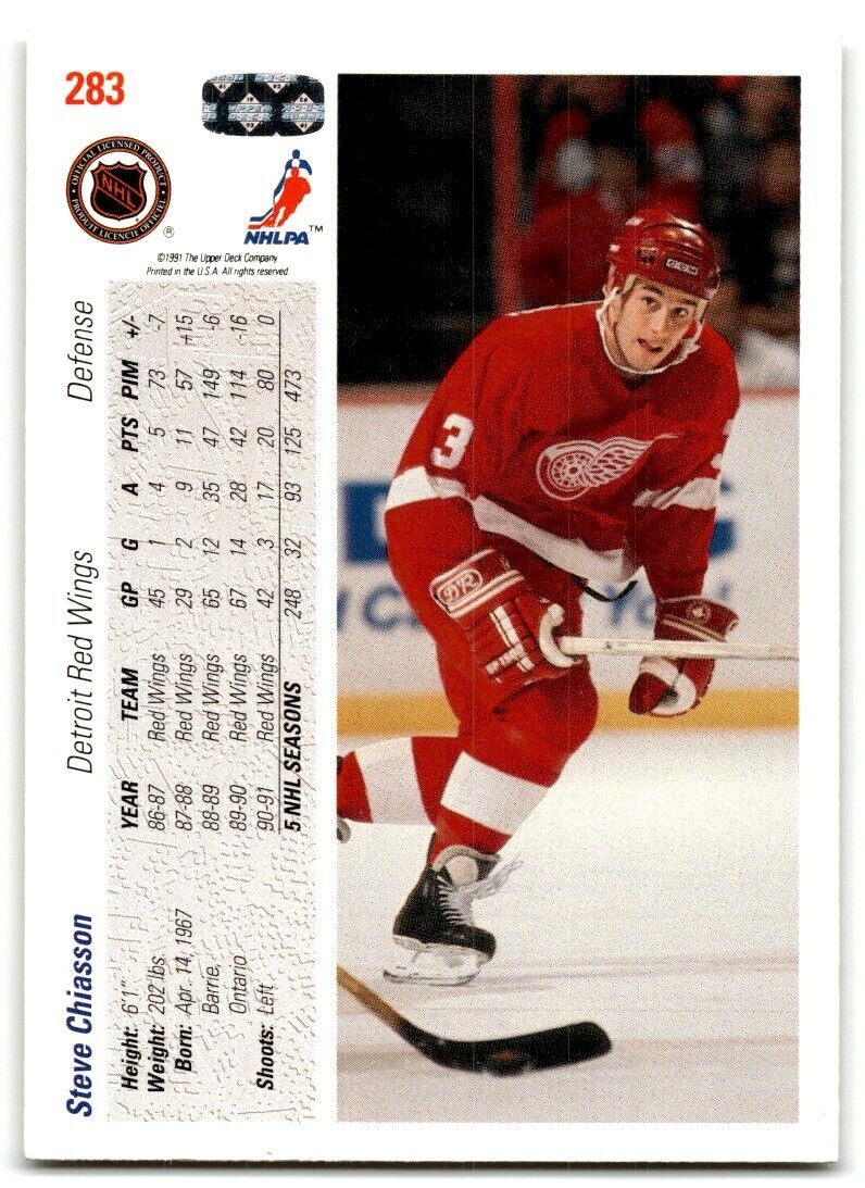 1991-92 Upper Deck Steve Chiasson Detroit Red Wings #283