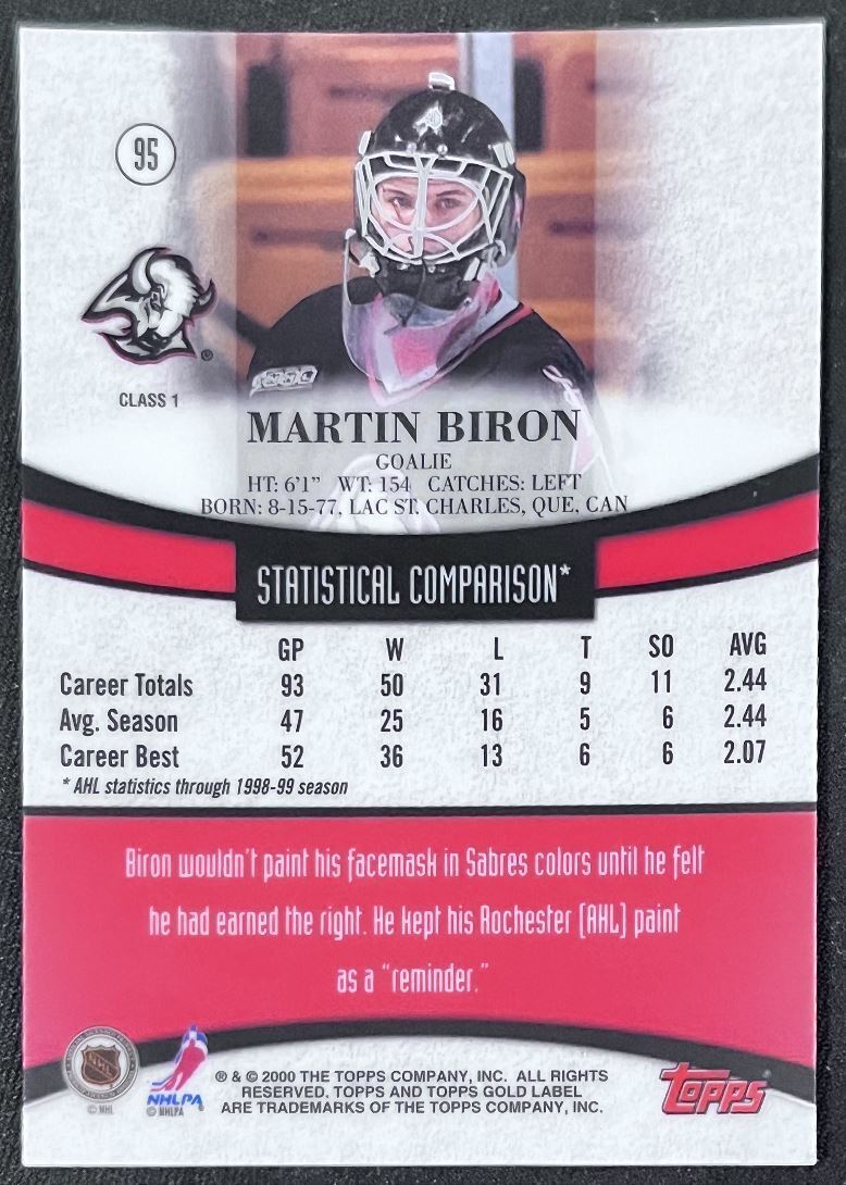 1999-00 Topps Gold Label Martin Biron Buffalo Sabres #95