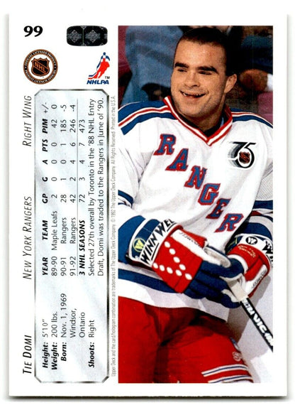 1992-93 Upper Deck Tie Domi New York Rangers #99B