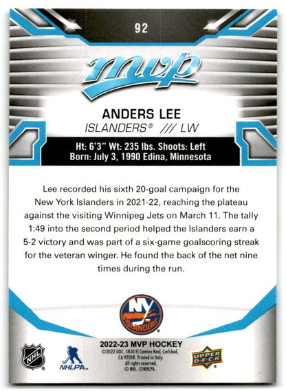 2022-23 Upper Deck MVP Anders Lee New York Islanders #92