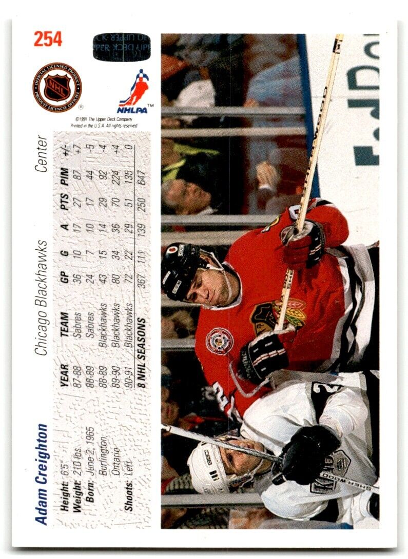 1991-92 Upper Deck Adam Creighton Chicago Blackhawks #254