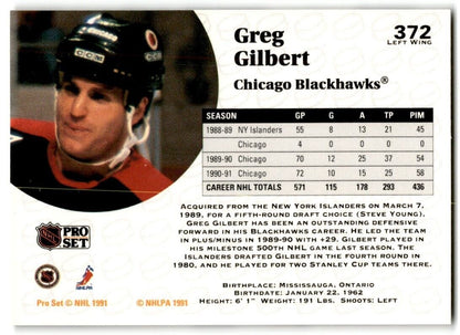 1991-92 Pro Set Greg Gilbert Chicago Blackhawks #372