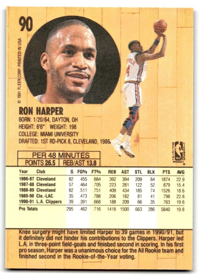 1991-92 Fleer Ron Harper Los Angeles Clippers #90