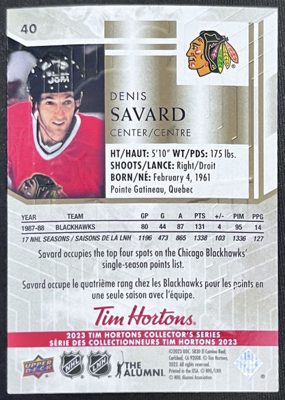 2023-24 Upper Deck Tim Hortons Legends Tim Horton Denis Savard Chicago