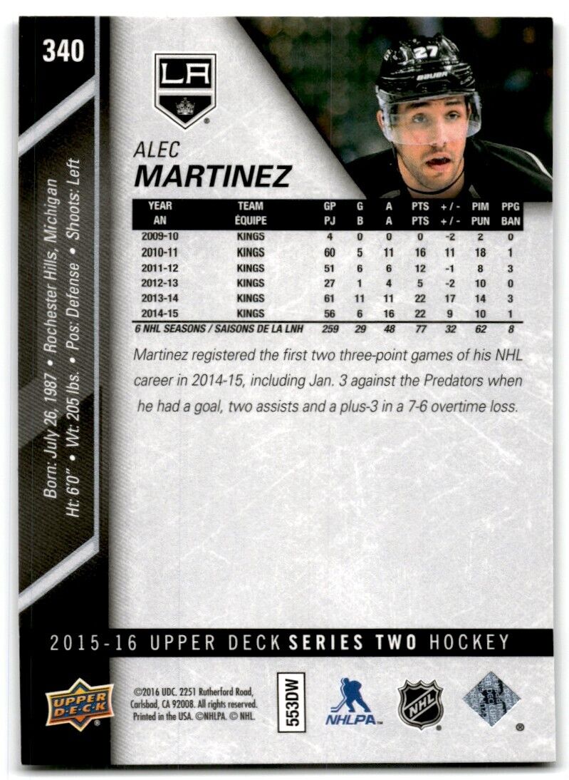 2015-16 Upper Deck Alec Martinez Los Angeles Kings #340