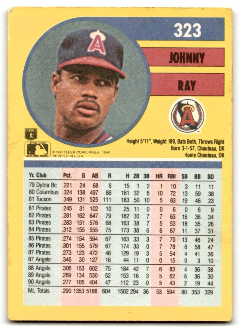 1991 Fleer Johnny Ray California Angels #323A