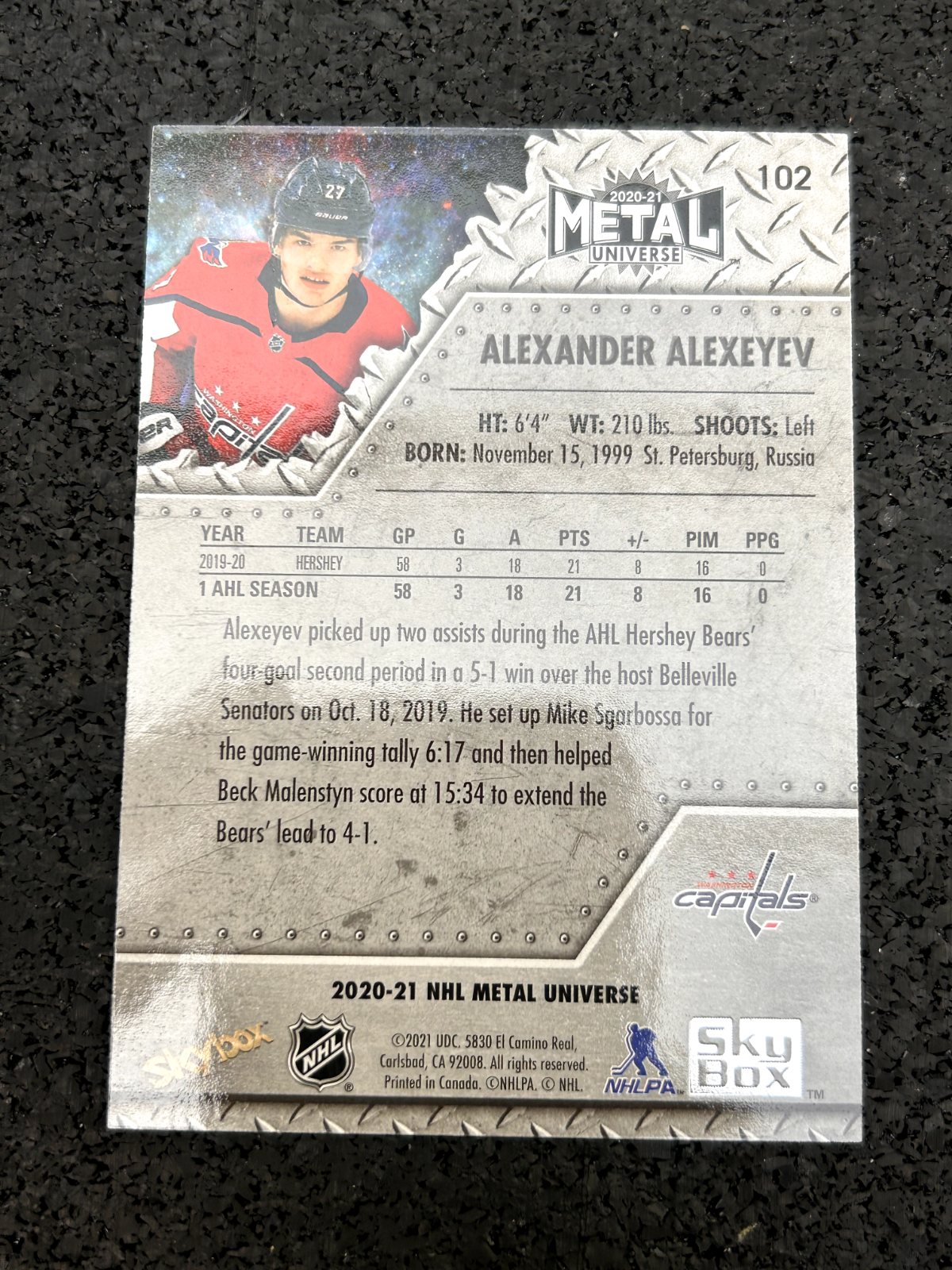 2020-21 SkyBox Metal Universe Rookie Alexander Alexeyev #102 Washington Capitals