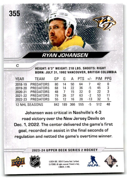 2023-24 Upper Deck Ryan Johansen Nashville Predators #355