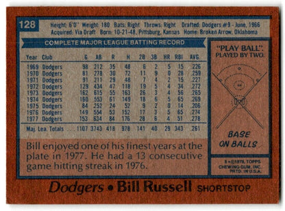 1978 Topps Bill Russell Los Angeles Dodgers #128