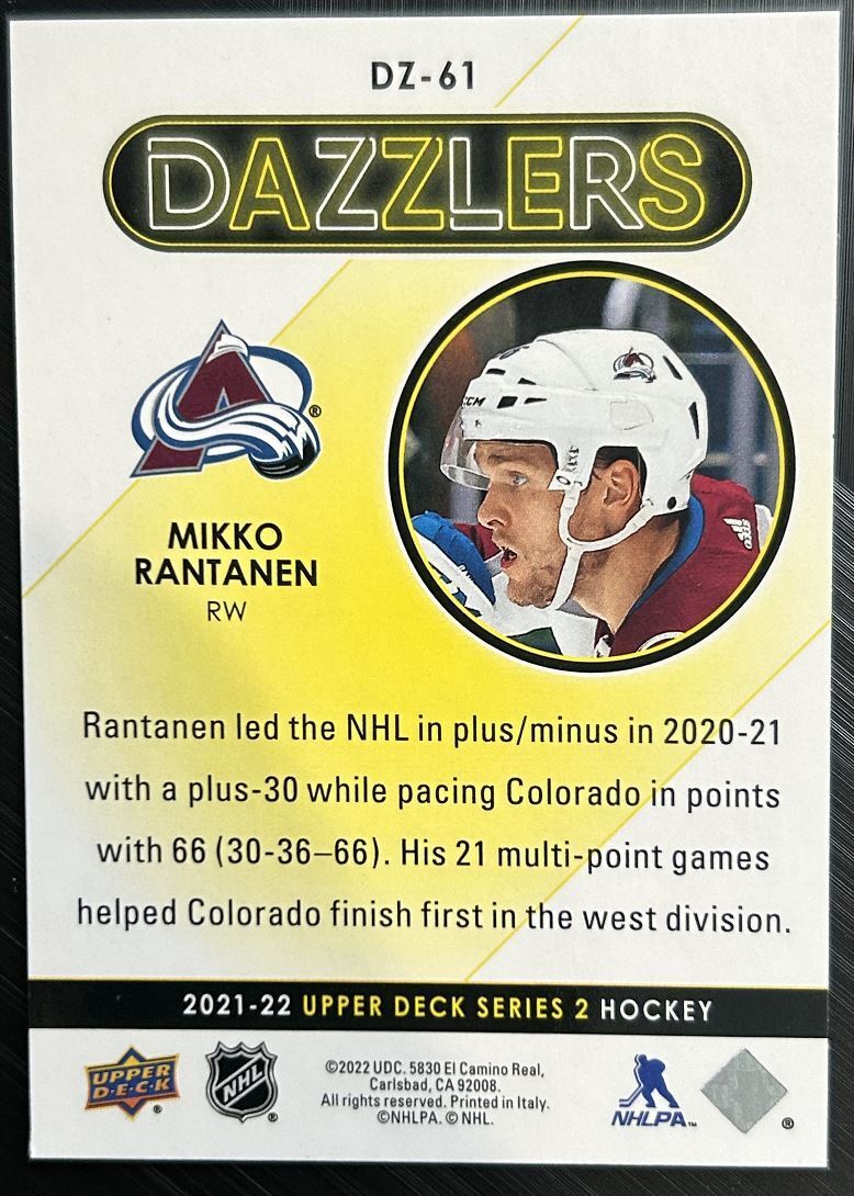 2021-22 Upper Deck Dazzlers Green Mikko Rantanen Colorado Avalanche #DZ-61