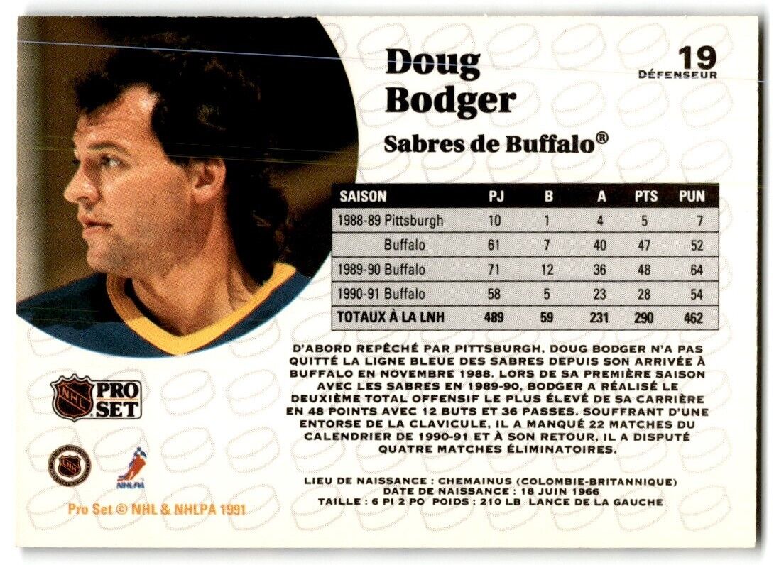 1990-91 Pro Set Doug Bodger Buffalo Sabres #19