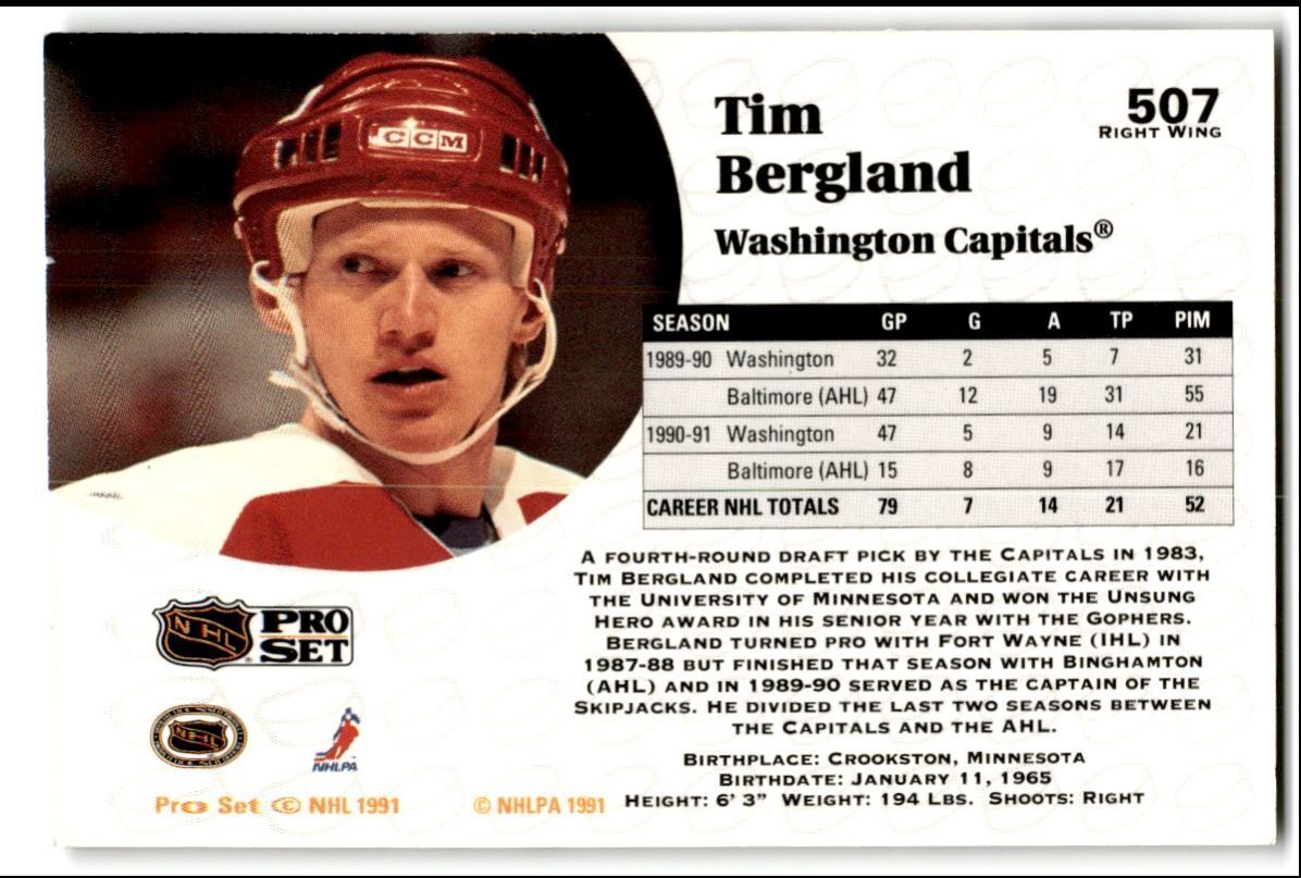 1991-92 Pro Set Tim Bergland Washington Capitals #507