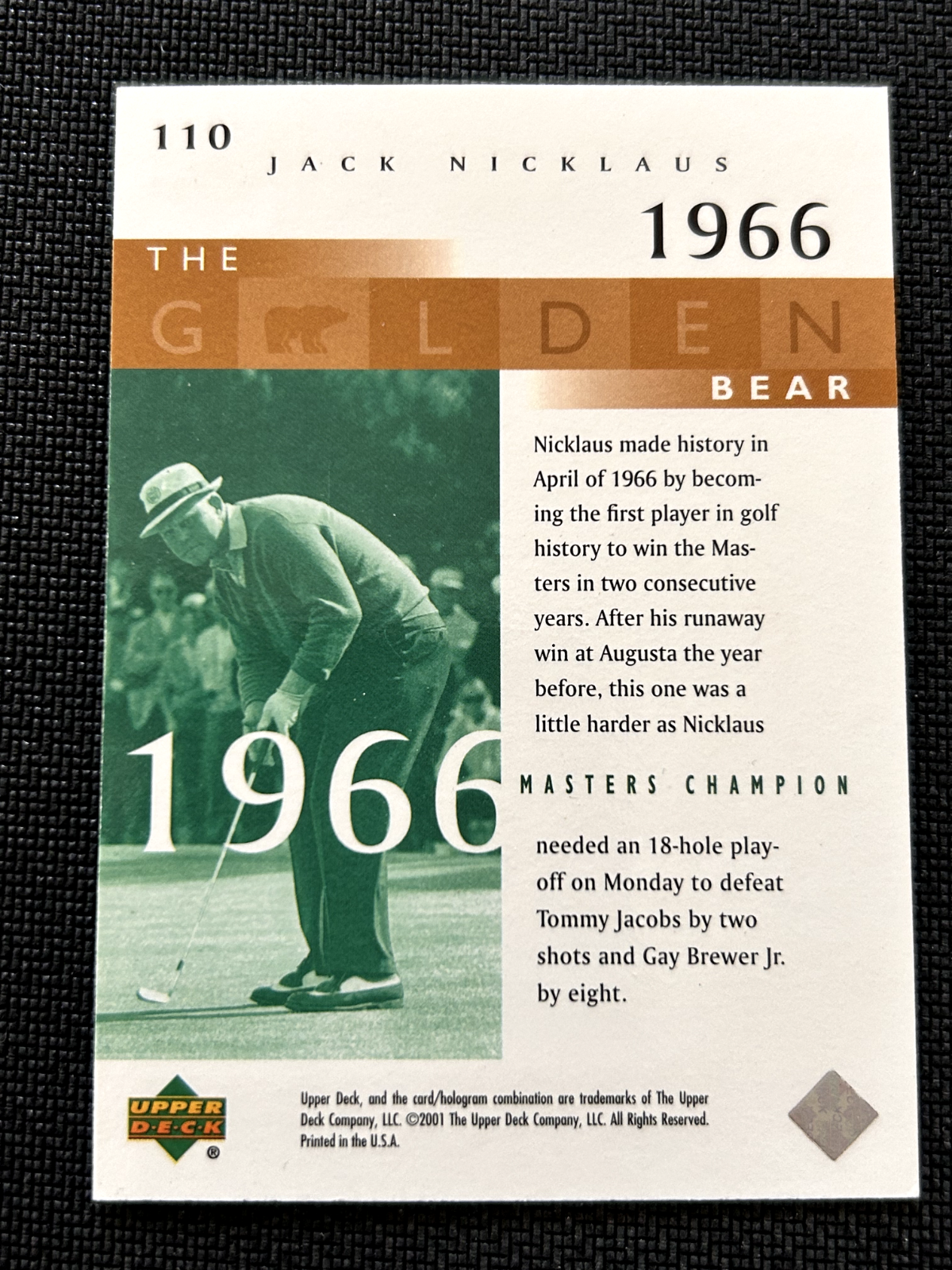 Jack Nicklaus 2001 Upper Deck Golf The Golden Bear #110 1966 Masters Champion