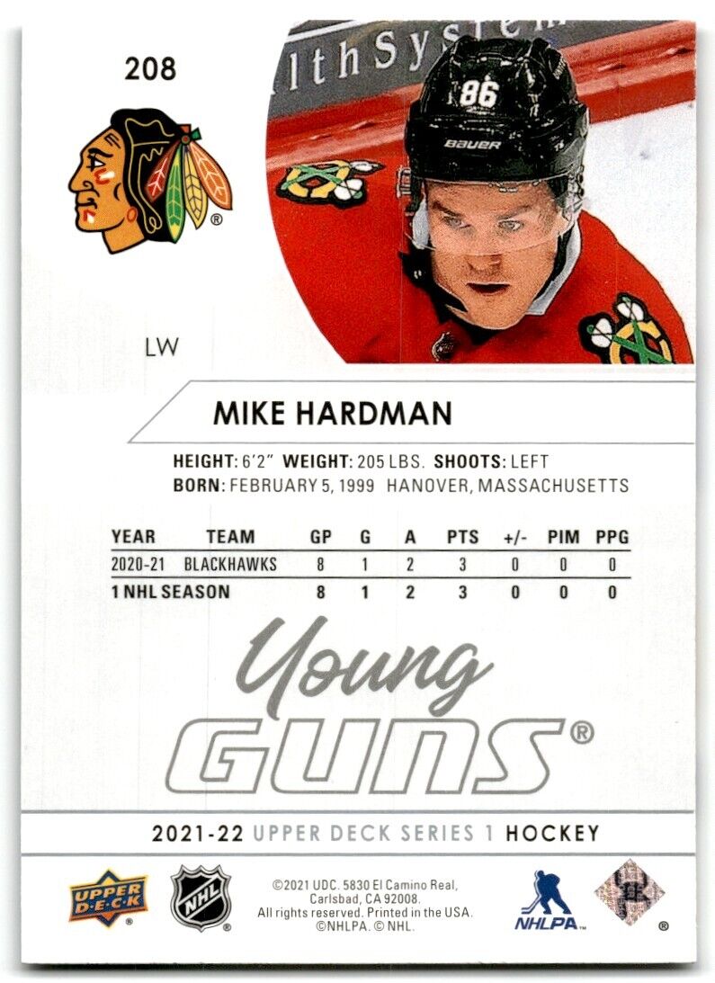 2021-22 Upper Deck Mike Hardman Rookie Chicago Blackhawks #208