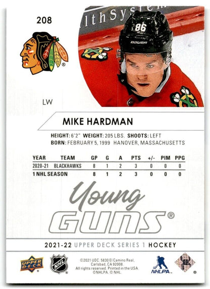 2021-22 Upper Deck Mike Hardman Rookie Chicago Blackhawks #208