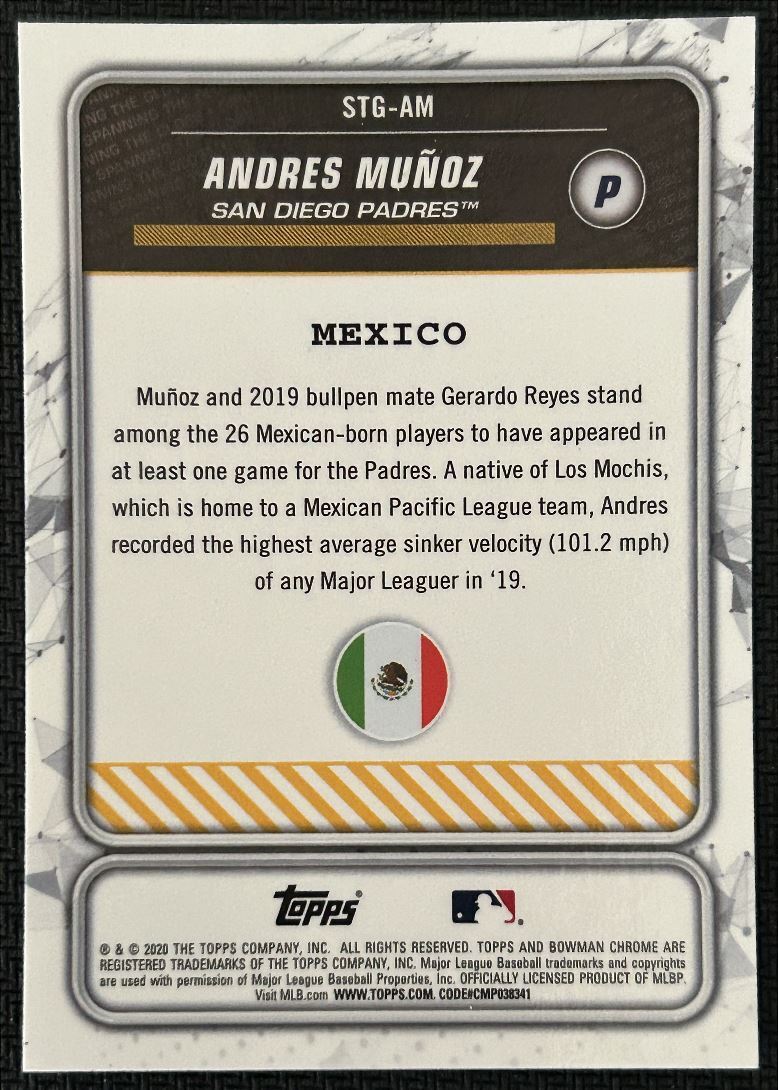 2020 Bowman Spanning the Globe Andres Muñoz San Diego Padres #STG-AM