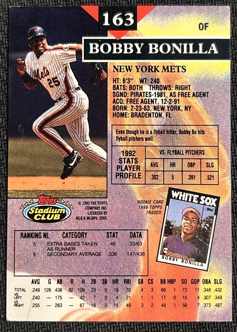 1993 Topps Stadium Club Bobby Bonilla New York Mets #163