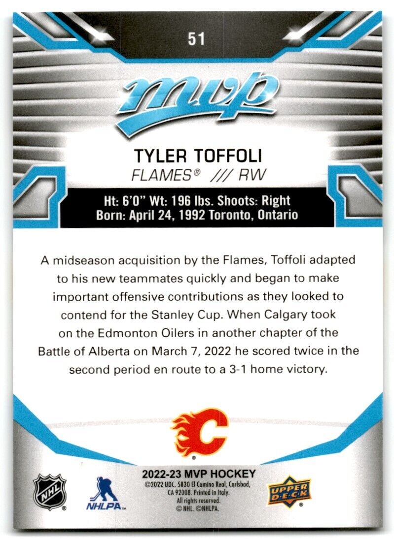 2022-23 Upper Deck MVP Tyler Toffoli Calgary Flames #51