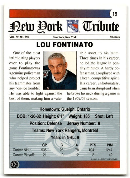 1991-92 Ultimate Original 6 Lou Fontinato New York Rangers #19