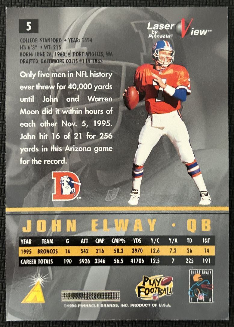 1996 Pinnacle Laser View Hologram John Elway Denver Broncos #5