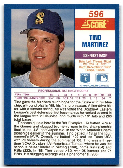 1990 Score Tino Martinez Seattle Mariners #596