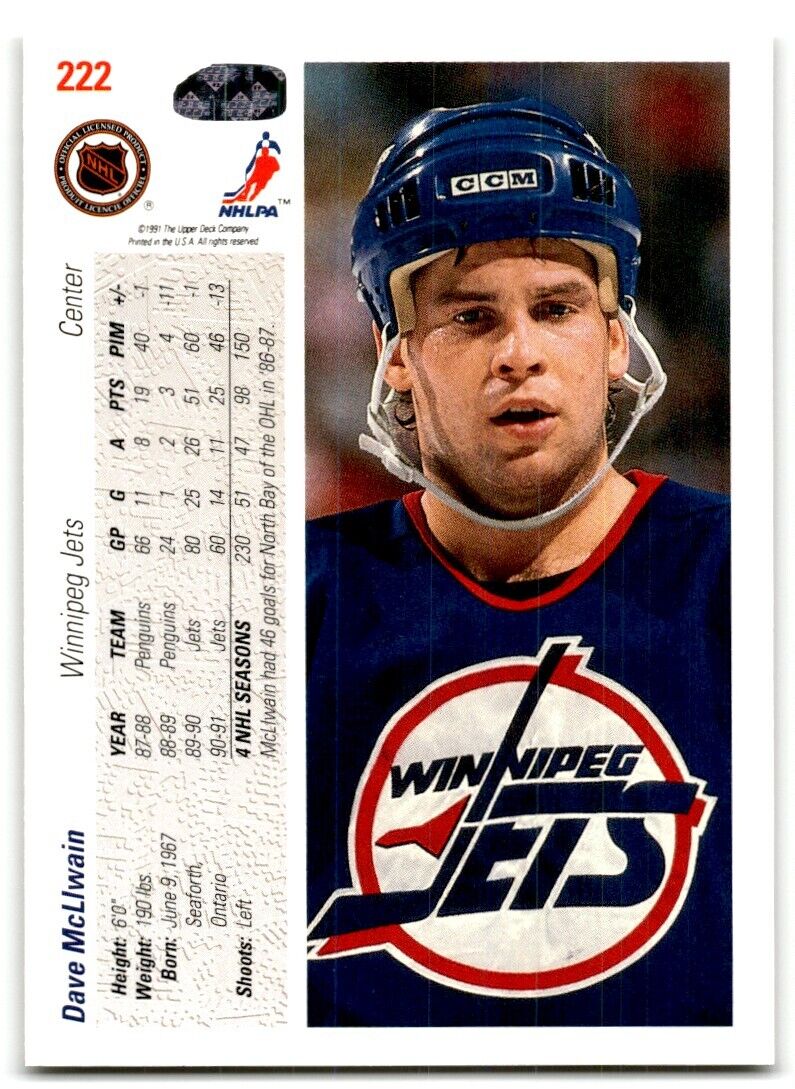 1991-92 Upper Deck Dave McLlwain Winnipeg Jets #222