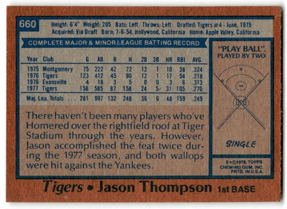 1978 Topps Jason Thompson Detroit Tigers #660