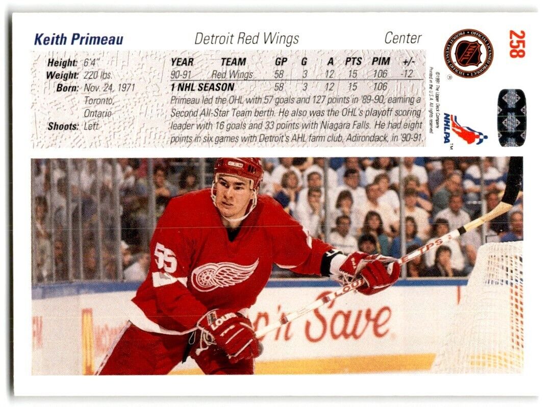 1991-92 Upper Deck Keith Primeau Detroit Red Wings #258