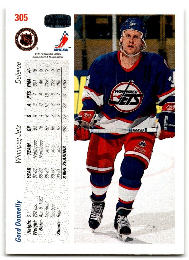 1991-92 Upper Deck Gord Donnelly Winnipeg Jets #305